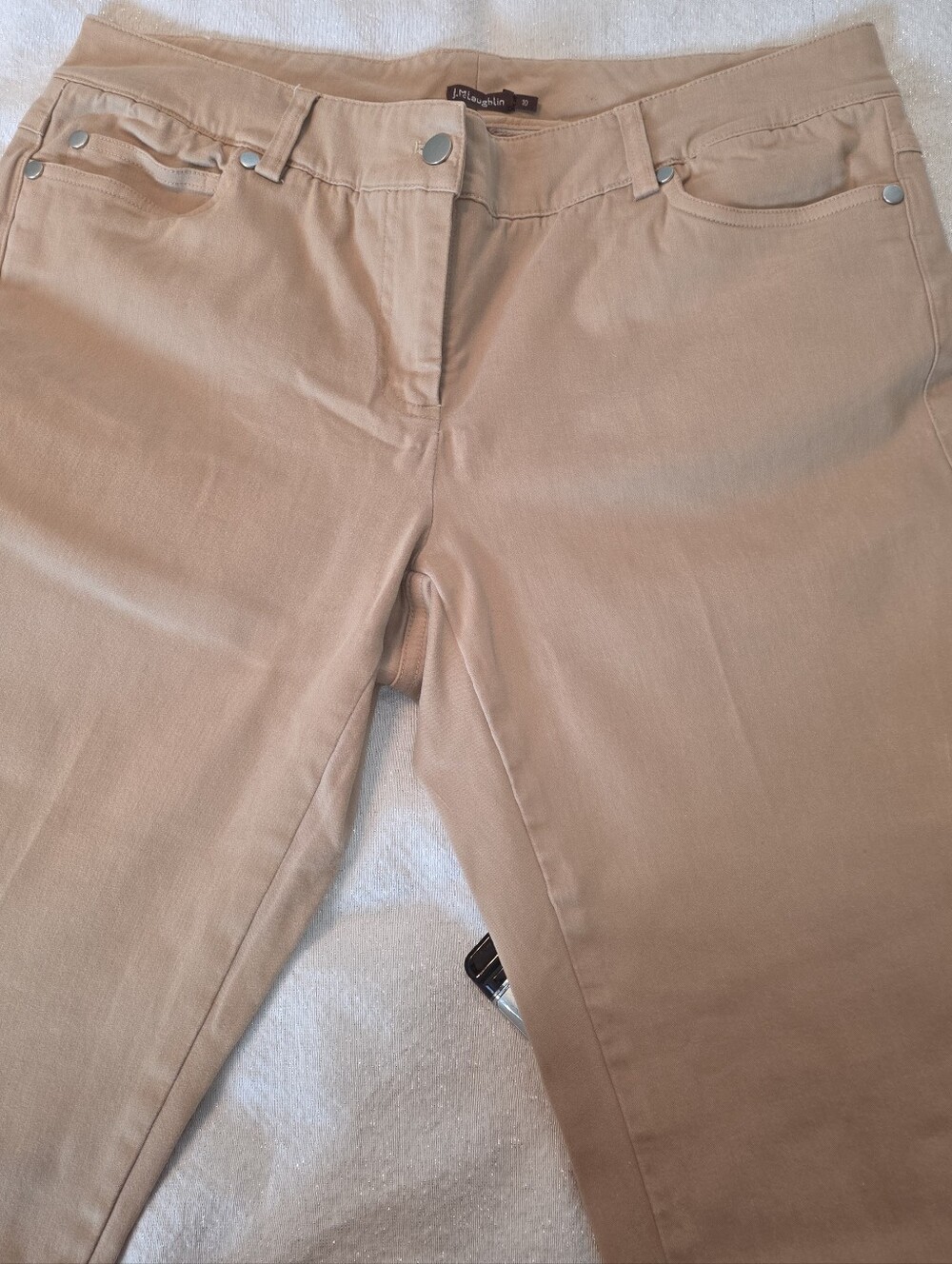 J.McLaughlin Lexi Jeans Raw Beige Tan Slim Leg 4-Way Stretch Career Travel 10 - Picture 7 of 12